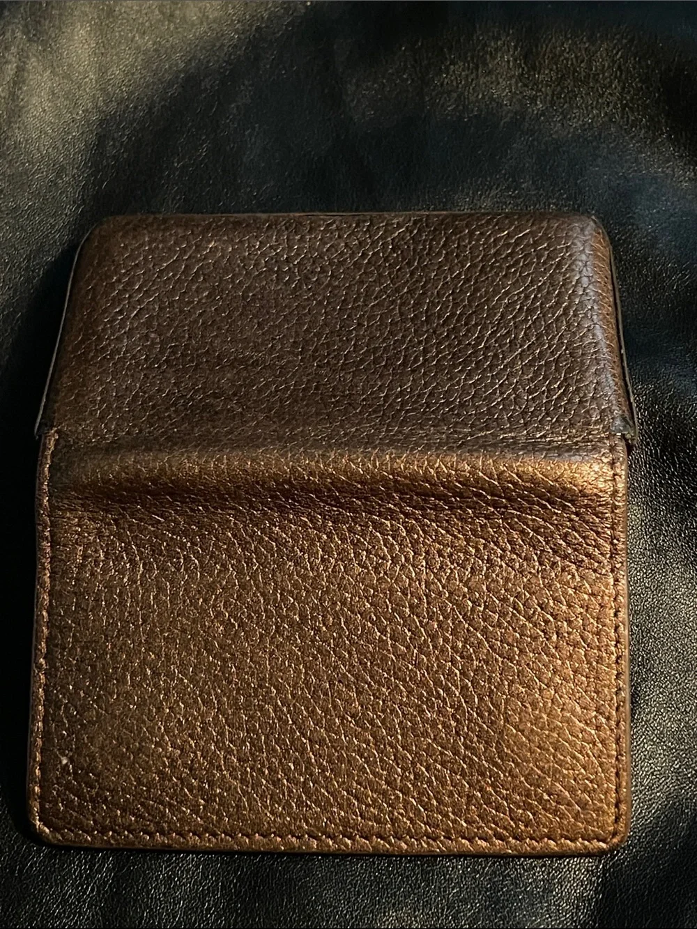 NM- Neiman-Marcus Dark Brown Pebbled Leather Card Holder